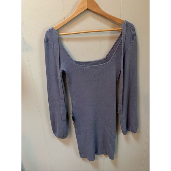 Lulus Best Guess Dusty Blue Ribbed Bodycon Sweater Dress NWT - Picture 3 of 6